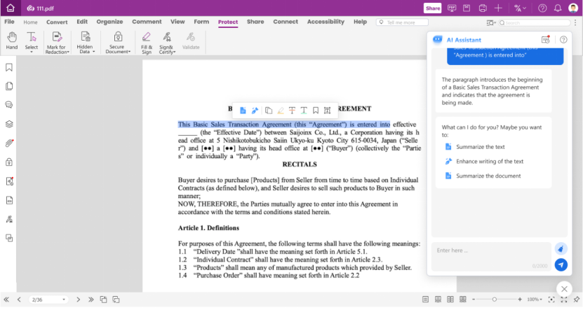 海外版云产品Foxit PDF Editor Cloud成功集成ChatGPT